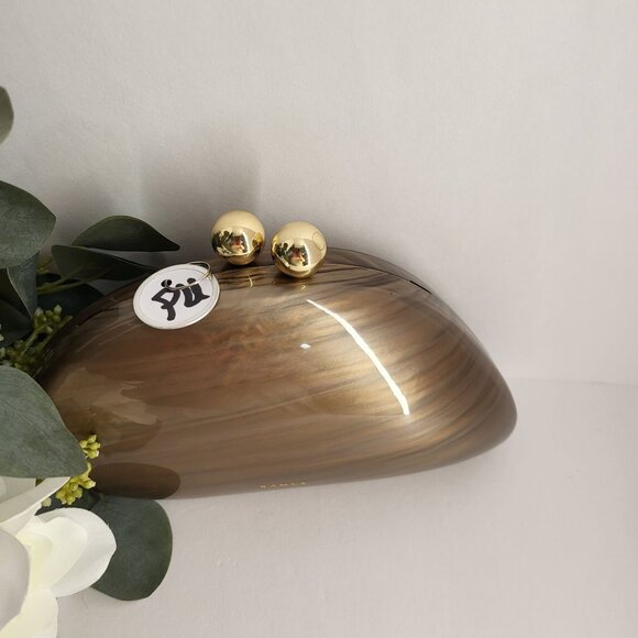 RAMLA! Elegant Brown Acrylic Clutch Purse With Gold Chain Strap & Ball Clasp $29 - Picture 6 of 6